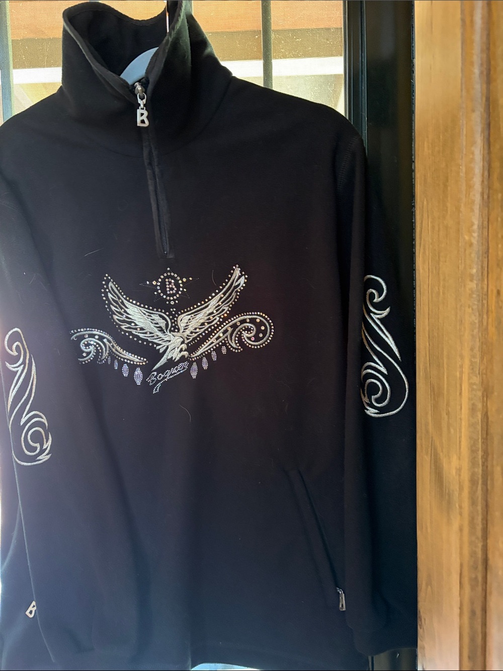 Bogner! Black Embellished Half-Zip women’s fleece with Eagle Motif with crystals